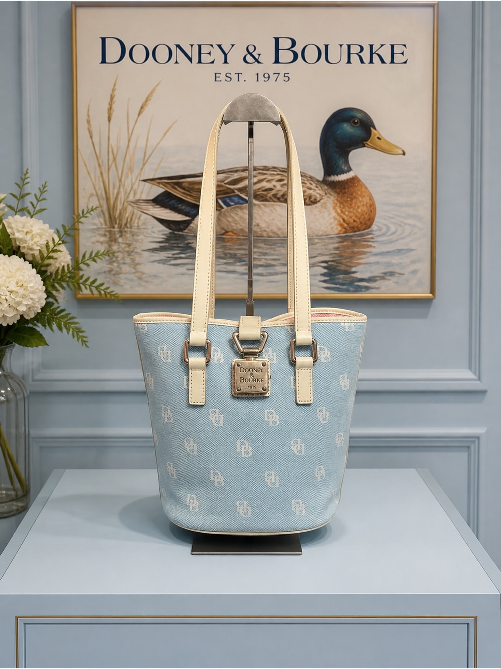 Dooney & Bourke Light Blue Tote with Cream Trim
